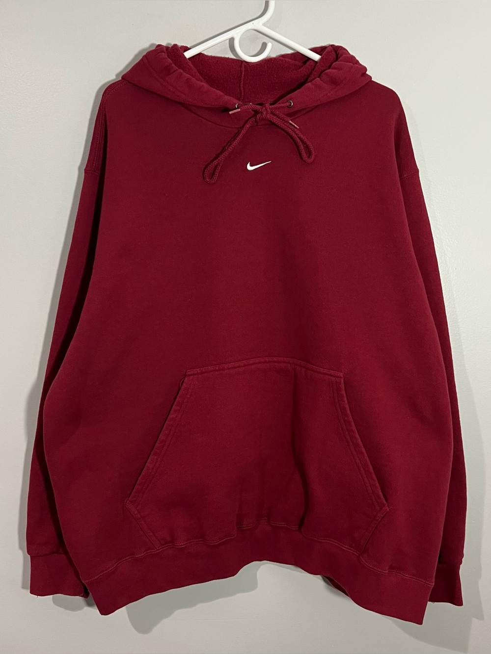 Vintage 90s Nike Gray Tag Burgundy Red Center Swoosh Sweatshirt Hoodie Mens XL